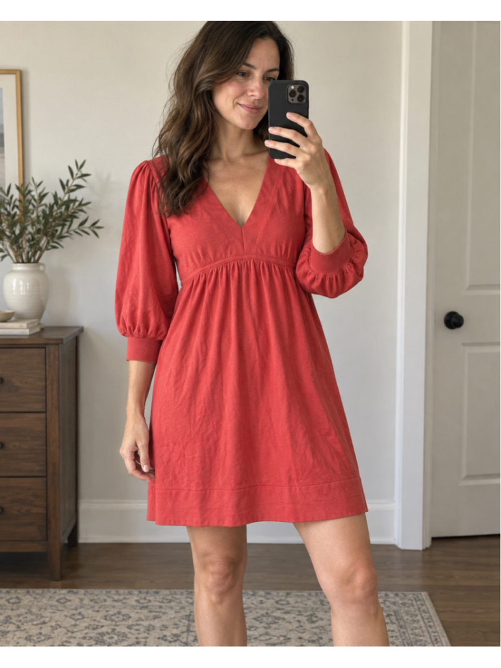 Banana Republic Red/Coral Knit V-Neck Empire Waist Dress Size XS